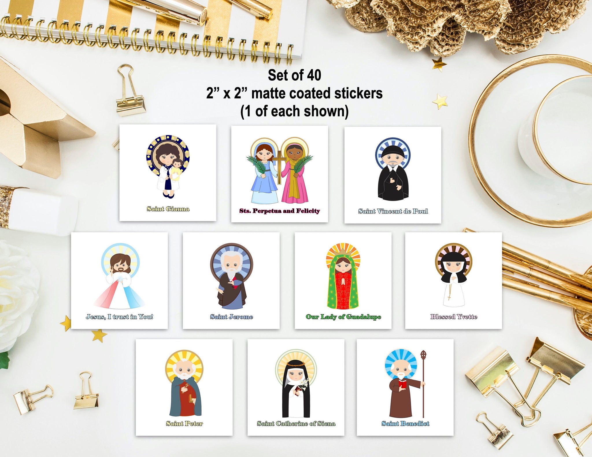 Set of 40 Saint Stickers SET 7. Kids Saint Stickers. First Communion G –  Meyer Market Designs